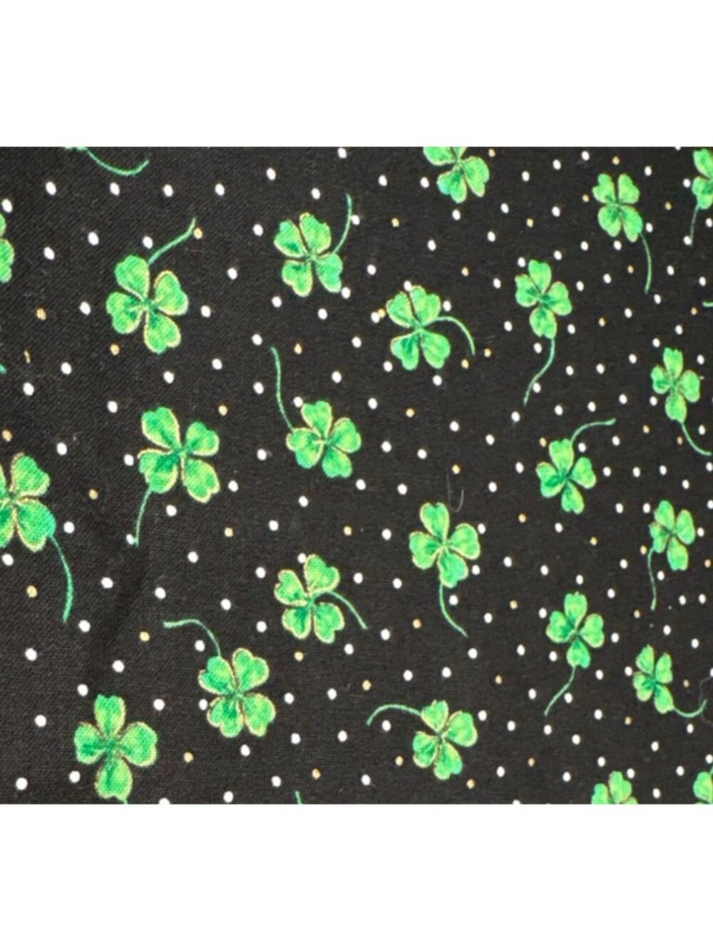 Lucky Shamrock Print Cotton Fabric 1/2 yard x 44" Black Background Green Clover